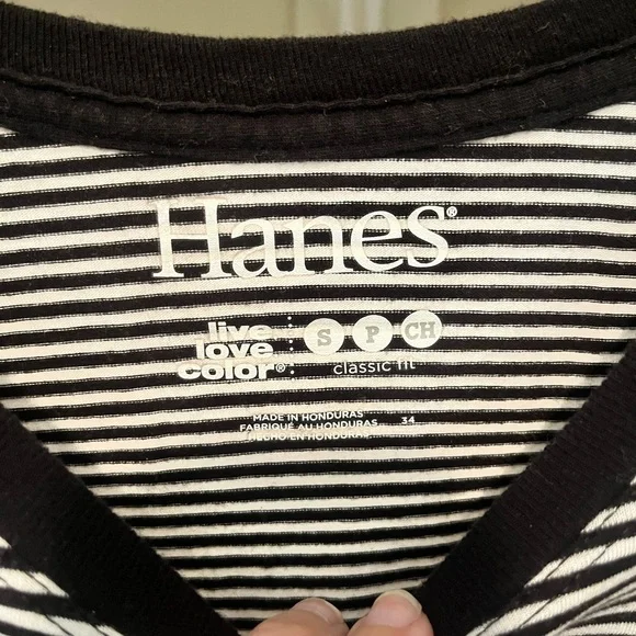 Hanes Black & White Striped Long Sleeve Tee - Picture 3 of 3